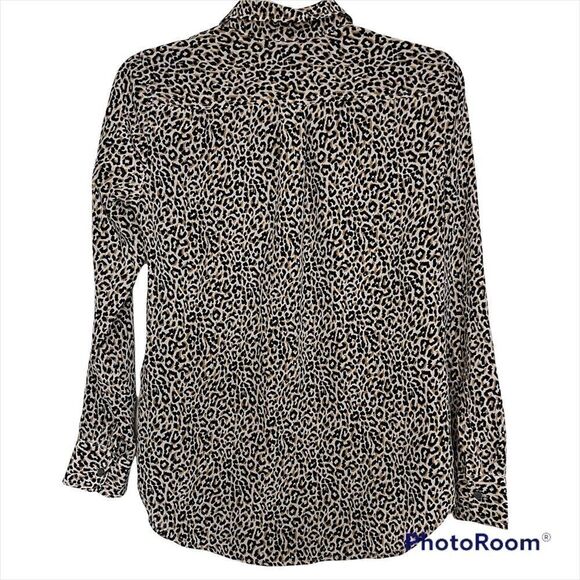J. Crew Leopard Print Button-Up Casual Silk Shirt Size 2 - Picture 5 of 12